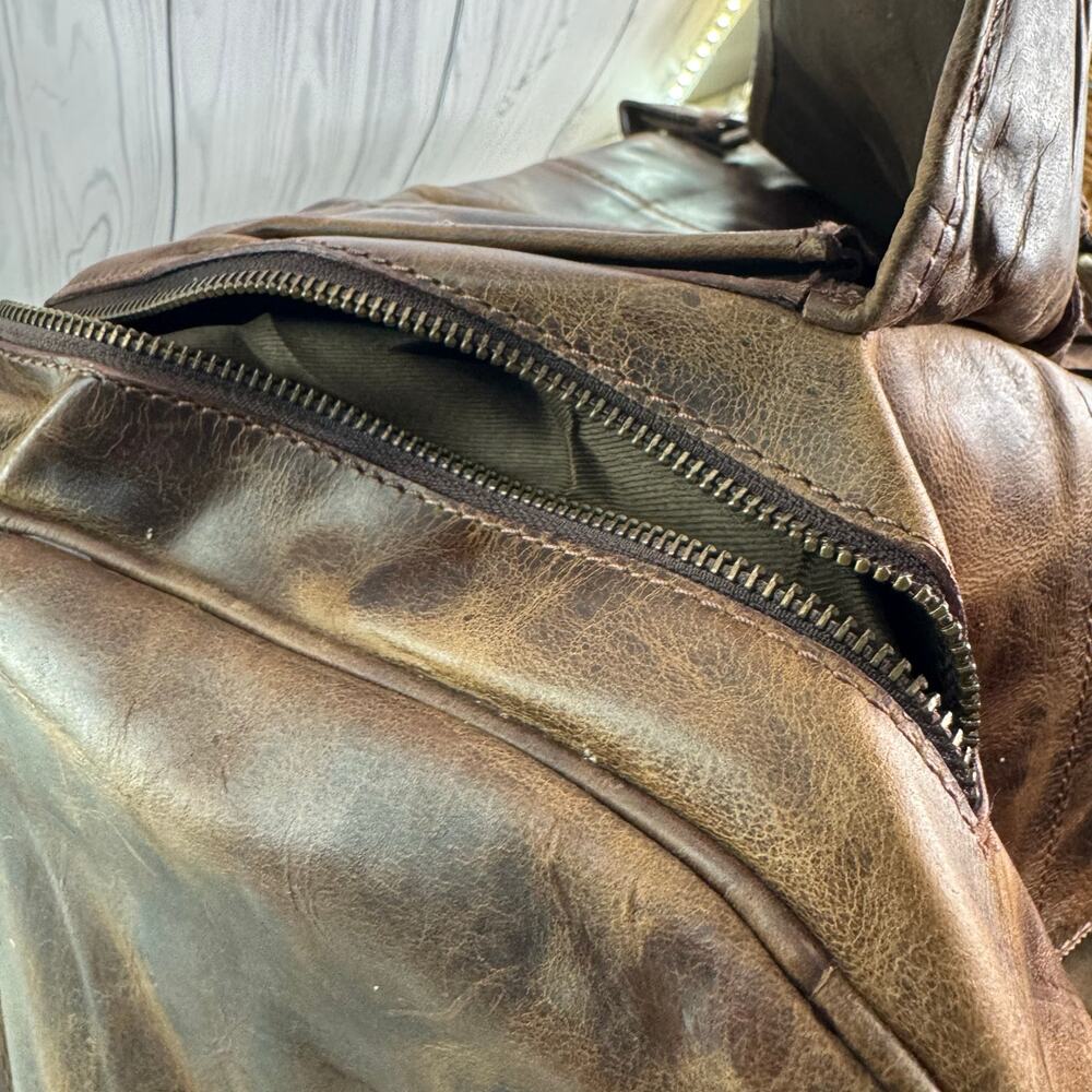 Vintage 90’s Brown Leather Weekender Duffle Patchwork Bag 20”x10”x10” Logo/Name - Picture 13 of 13